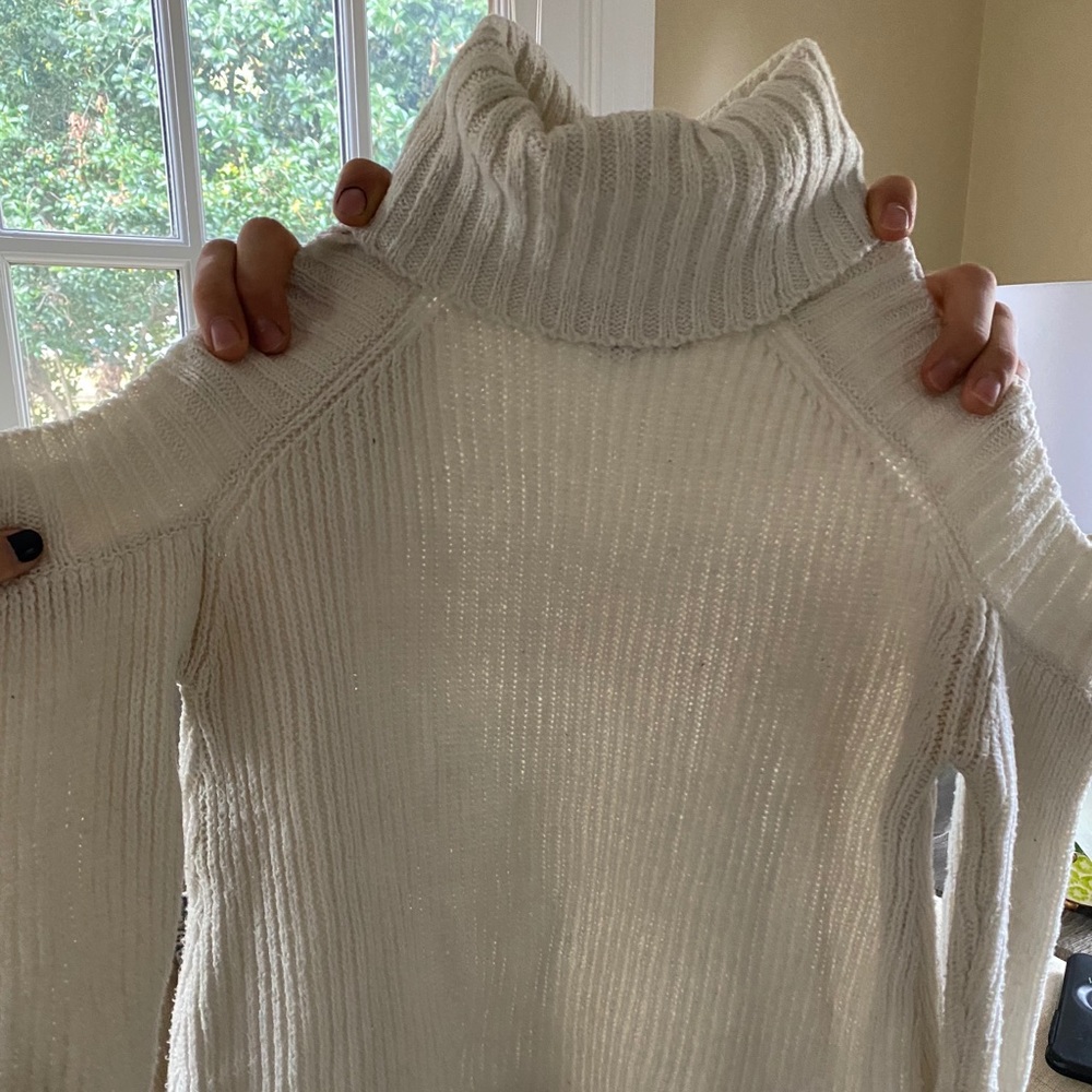 White cold shoulder sweater